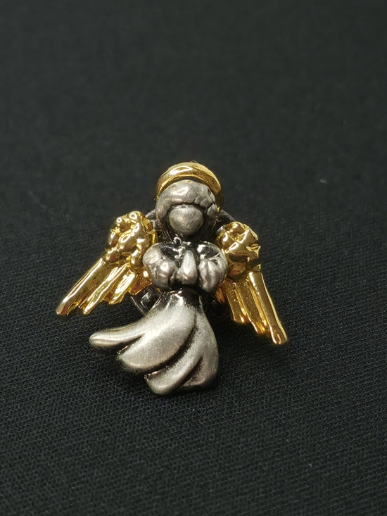 Vintage Jewelry - VTG USA Made Signed Pewter Gold Guardian Angel Pin 1cm